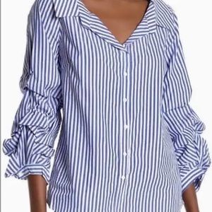 For The Republic Blue and White Stripped Blouse. SZ Small